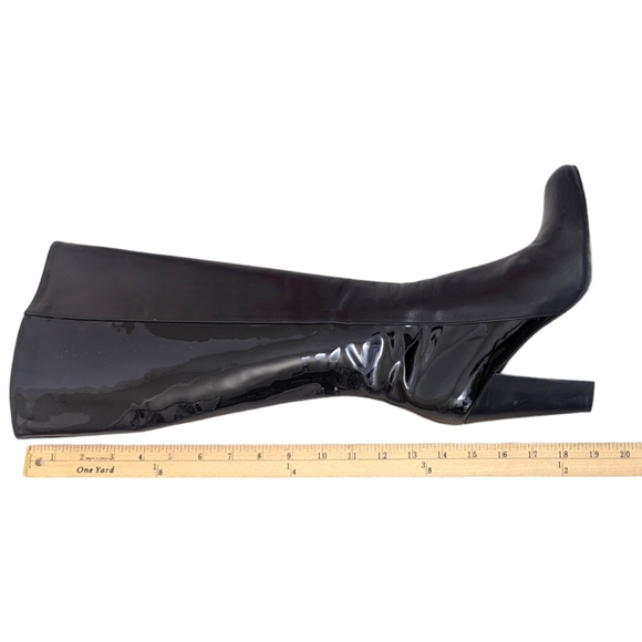 Cole Haan Leather Knee High Boots Heeled Patent Leather Womens 7.5 Black Block - Picture 14 of 14
